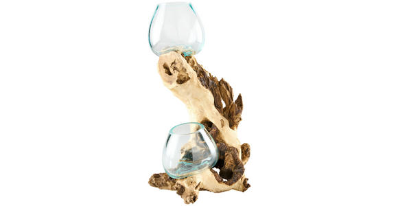 VASE 40 cm - Klar/Ecru, Natur, Glas/Holz (25/40/23cm) - Ambia Home