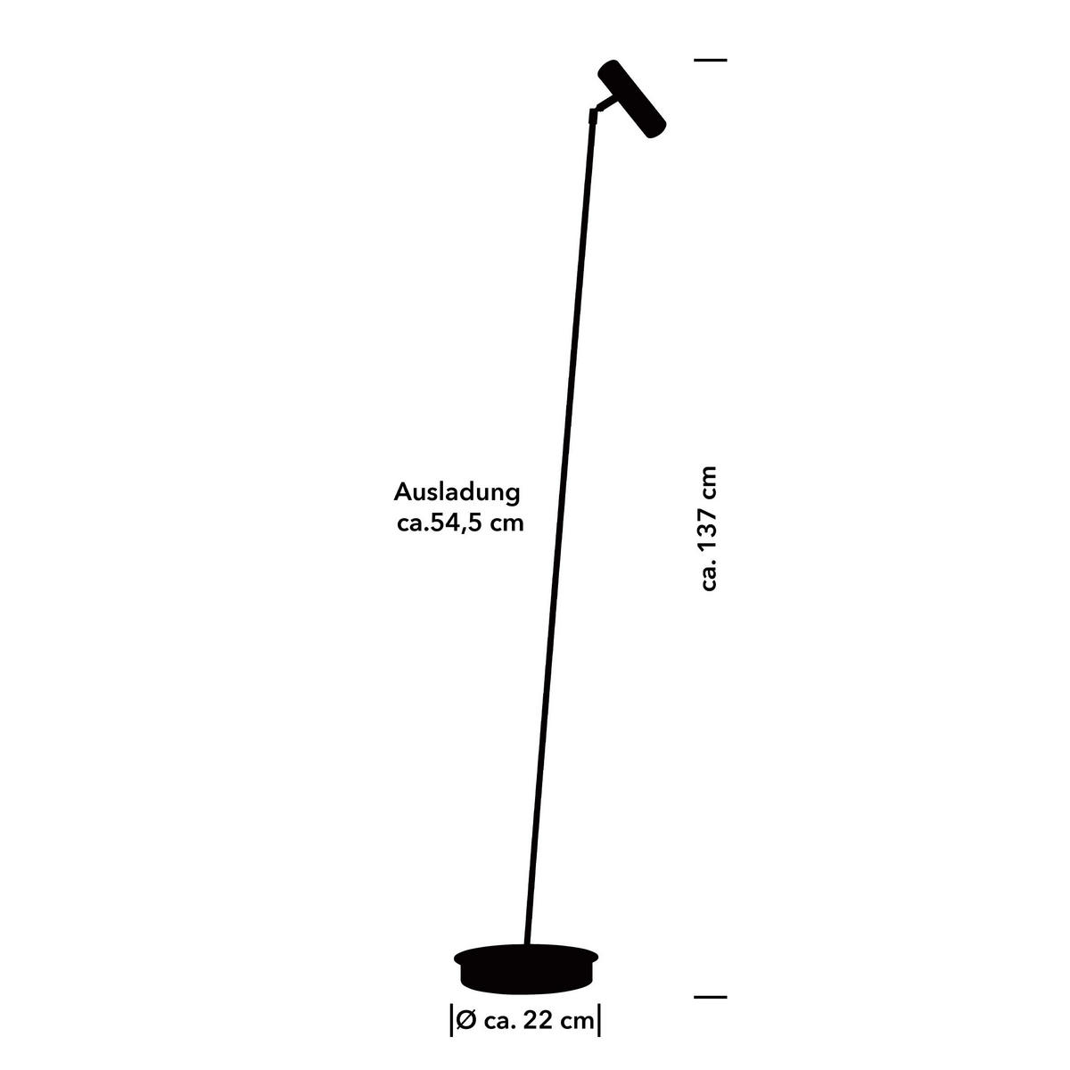 LED-STEHLEUCHTE Tom Pro 54.5/137 cm   - Schwarz, MODERN, Metall (54.5/137cm) - Hell