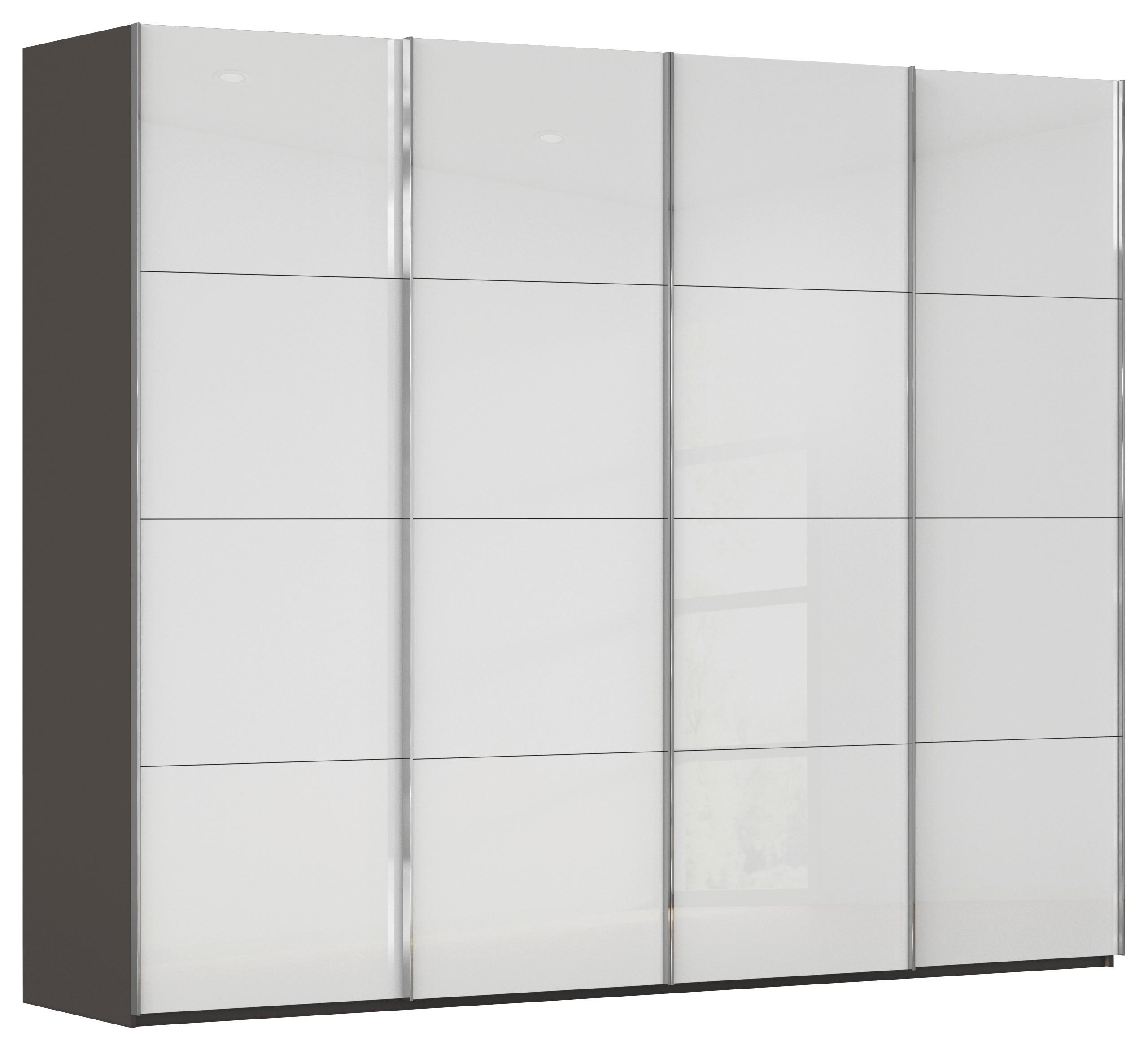 SCHWEBETÜRENSCHRANK 271/235/68 cm 4-türig Graphitfarben, Weiß  - Chromfarben/Graphitfarben, Design, Glas/Holzwerkstoff (271/235/68cm) - Novel