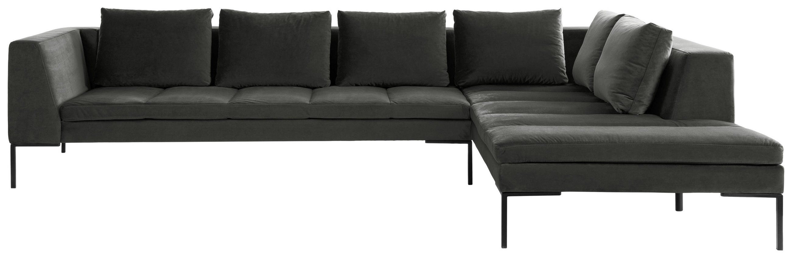 ECKSOFA Grün Velours  - Schwarz/Grün, Design, Textil/Metall (323/230cm) - home24