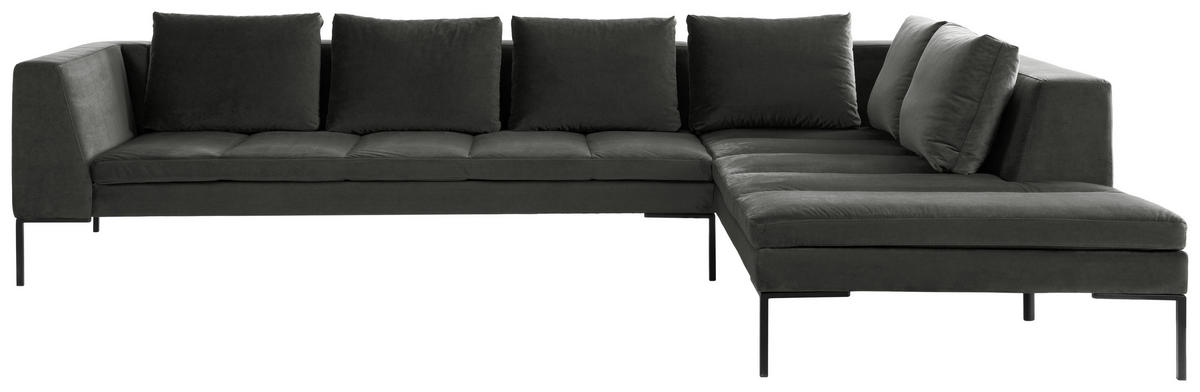 ECKSOFA Grün Velours  - Schwarz/Grün, Design, Textil/Metall (323/230cm) - home24