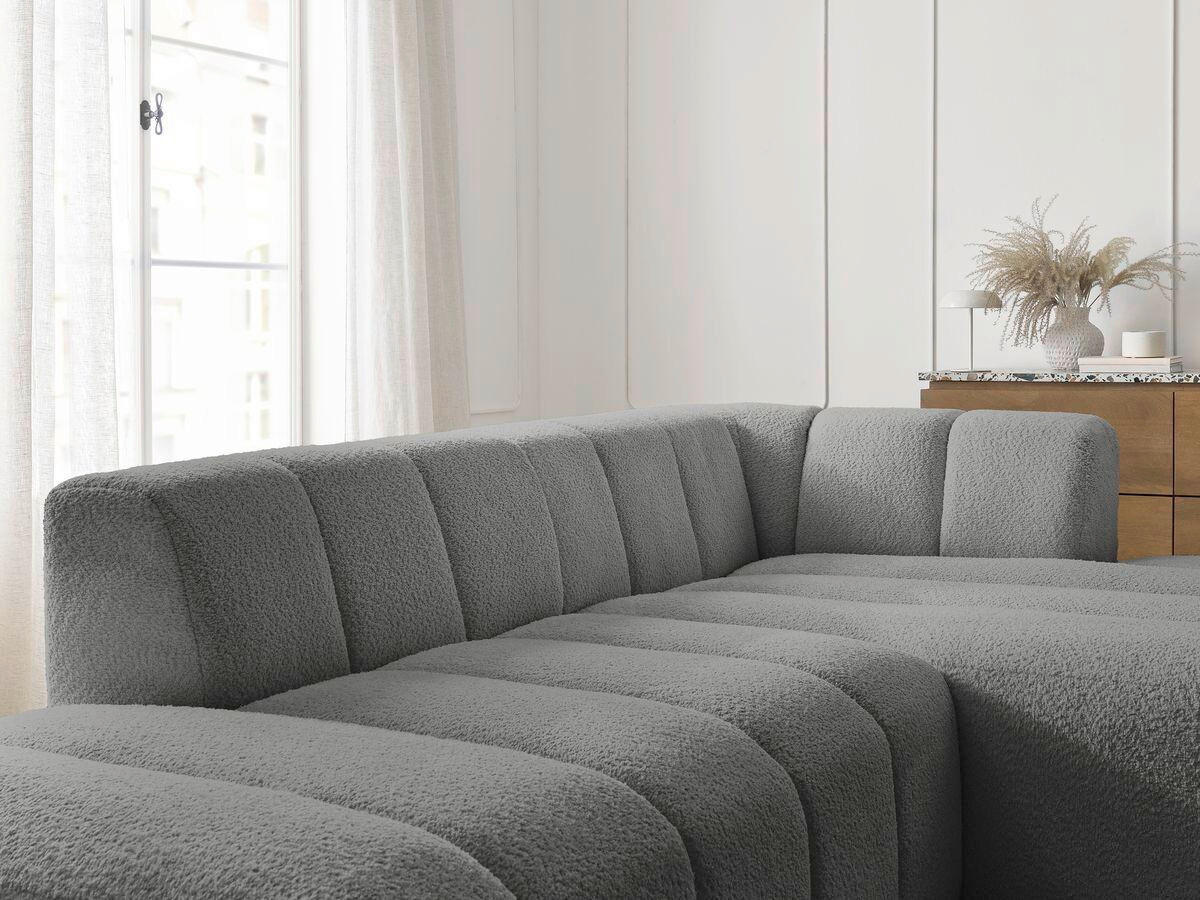 ECKSOFA Ottomane rechts  ANNECY Dunkelgrau Bouclé  - Dunkelgrau/Schwarz, MODERN, Kunststoff/Textil (262/170cm)