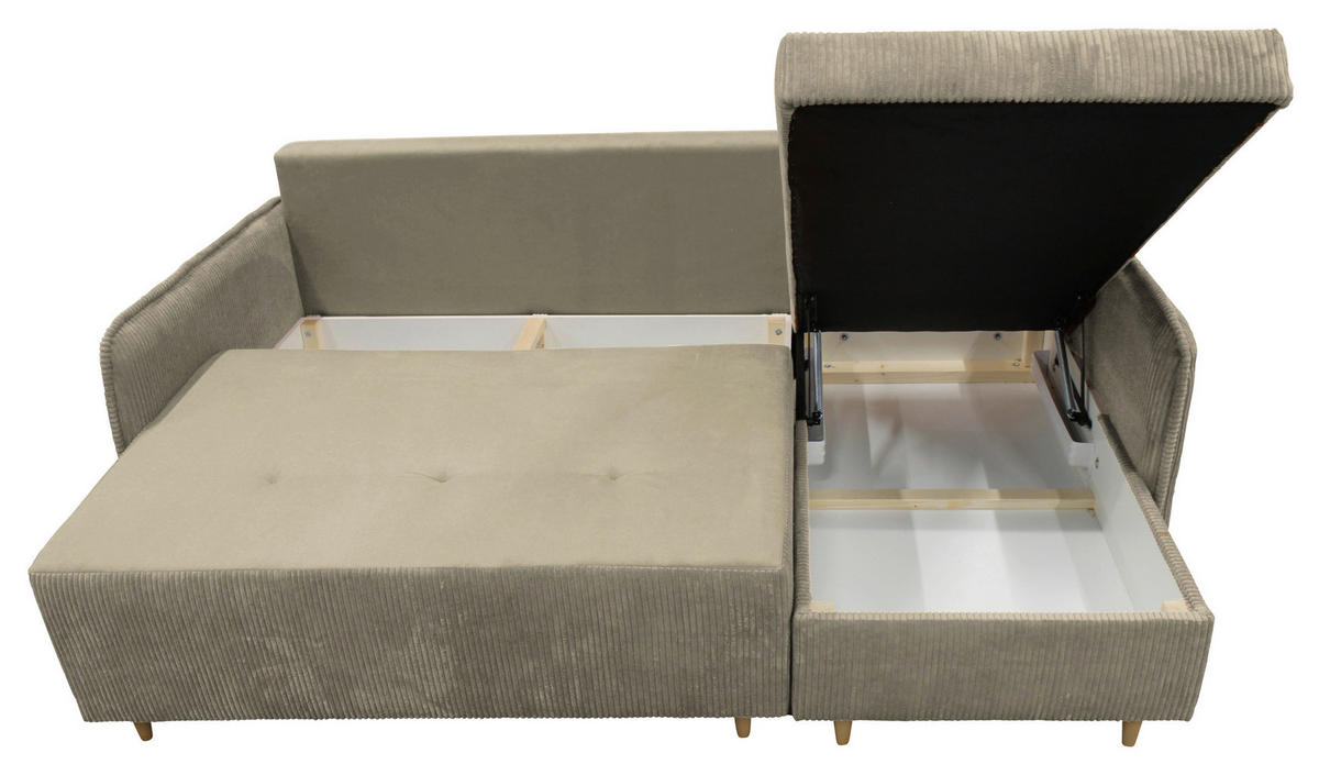 ECKSOFA TEDDY Beige Cord, Bouclé Zierkissen, Rückenkissen, Bettkasten  - Beige/Naturfarben, Design, Holz/Textil (215/142cm) - MID.YOU