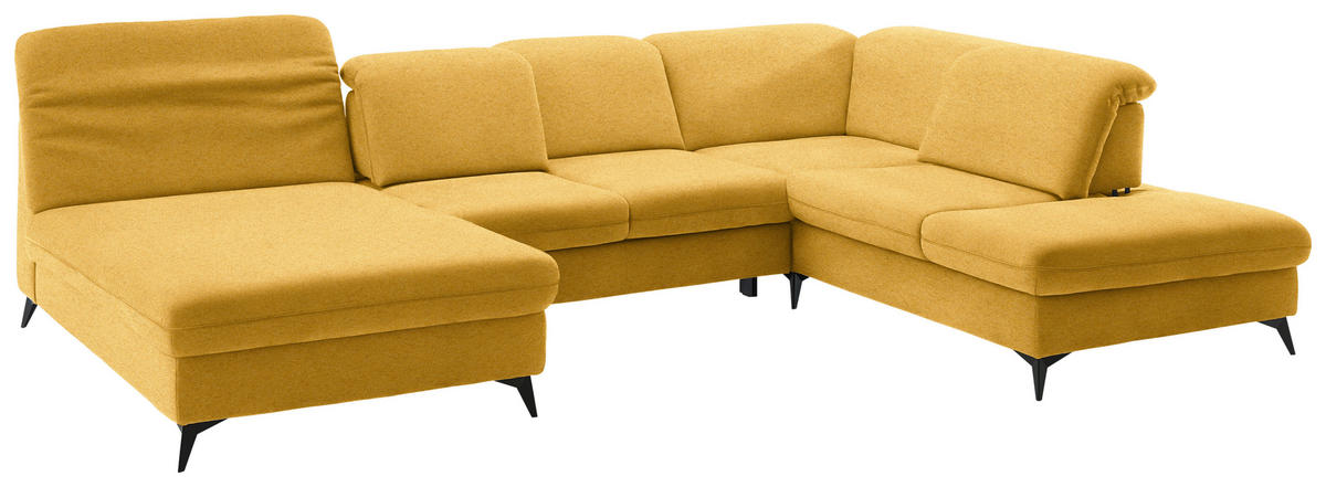 WOHNLANDSCHAFT  in Chenille Currygelb  - Currygelb/Schwarz, Design, Textil/Metall (198/369/255cm) - Beldomo Style