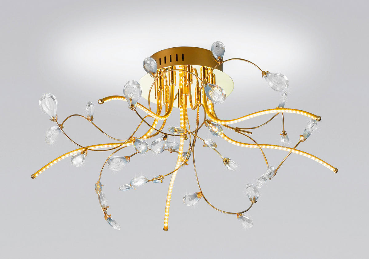 LED-DECKENLEUCHTE Crystal X 54/30 cm   - Messingfarben, Design, Glas/Metall (54/30cm) - Hell