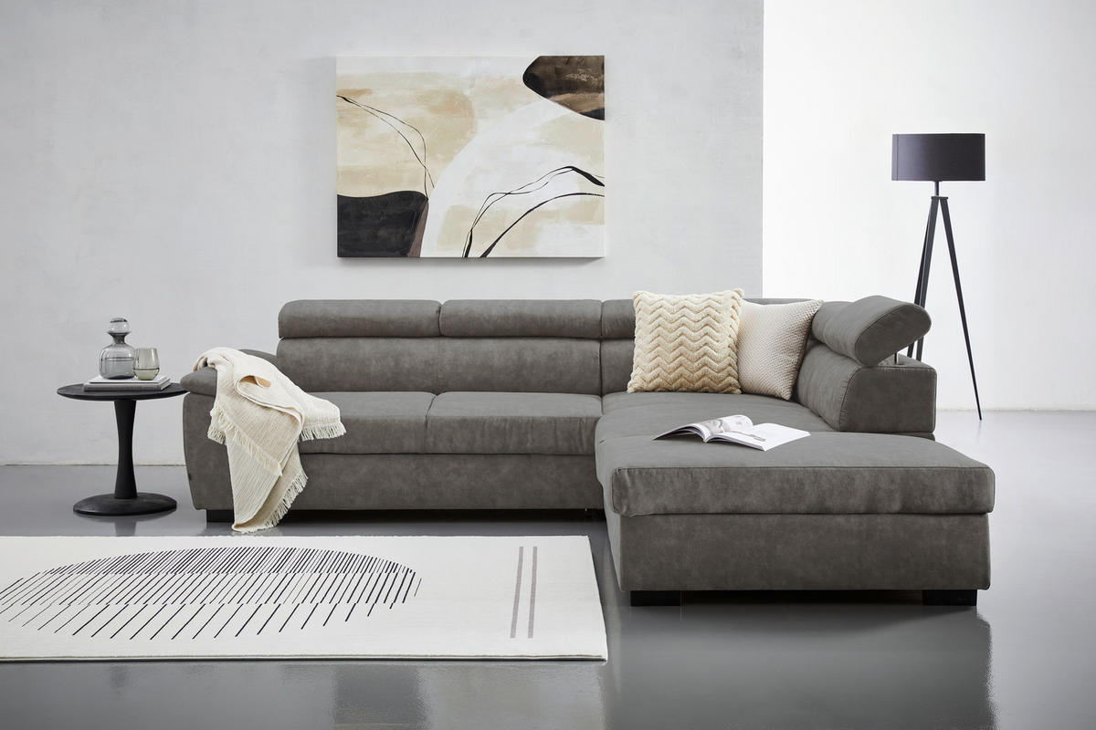 ECKSOFA in Lederlook Grau  263/230 cm  - Schwarz/Grau, Design, Kunststoff/Textil (263/230cm) - Hom`in