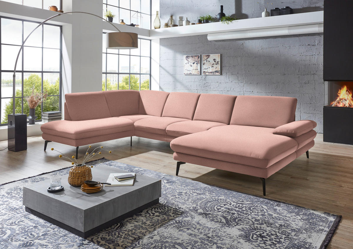 SALON PANORAMIQUE in Webstoff Rosa  - Schwarz/Rosa, Design, Textil/Metall (208/344/180cm) - Dieter Knoll