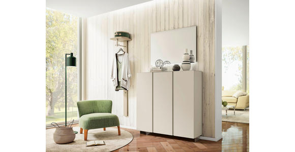 SCHUHSCHRANK Gardasee in 120/110/33 cm - Sandfarben, Design, Glas/Holzwerkstoff (120/110/33cm) - Moderano
