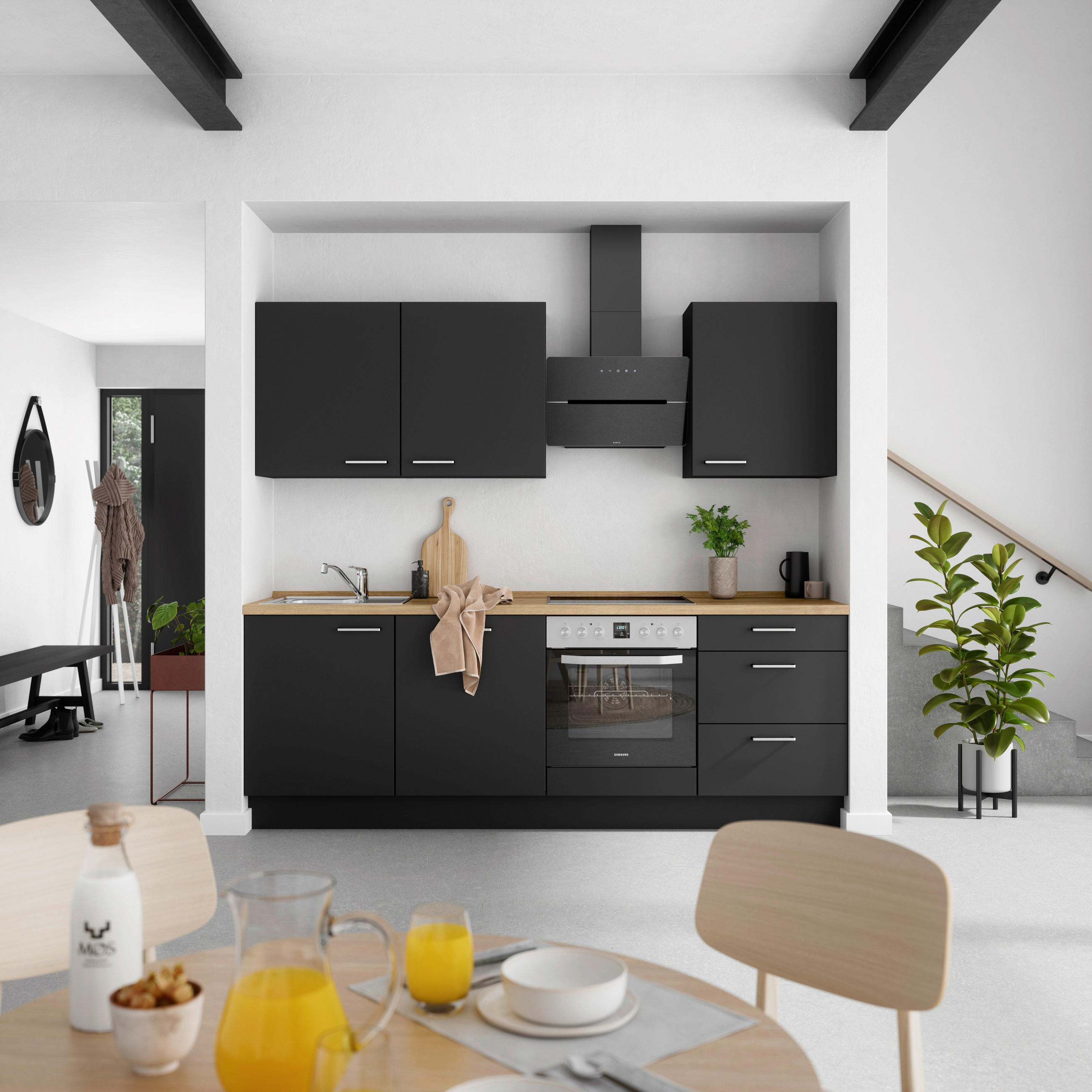 Nobilia Küchenblock Touch Schwarz, Eiche 240 cm