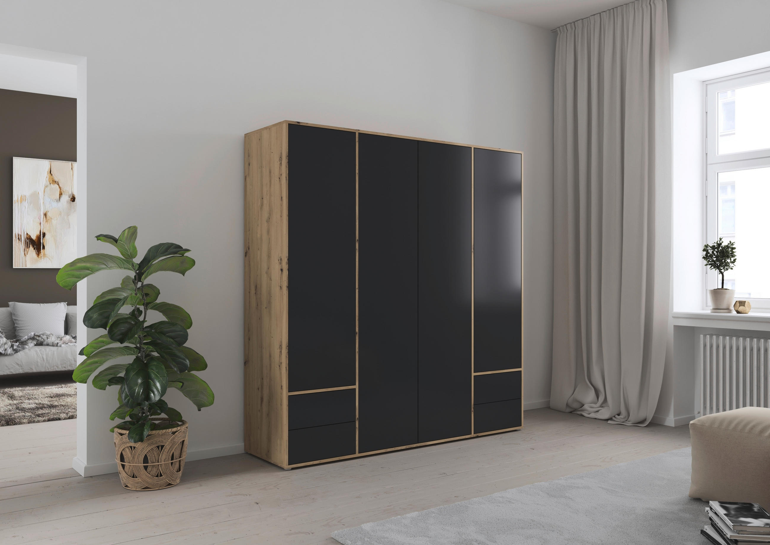 DREHTÜRENSCHRANK  in Grau, Eiche Artisan  - Eiche Artisan/Grau, MODERN, Holzwerkstoff (187/194/53cm) - Rauch Möbel