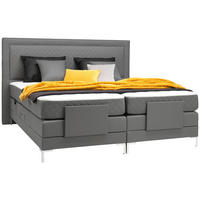 BOXSPRINGBETT 160/200 cm,  in Grau, Matratze, Topper, motorische Verstellbarkeit, Fernbedienung, H3 + H4 = fest + sehr fest  - Alufarben/Grau, Design, Textil/Metall (160/200cm) - Welnova