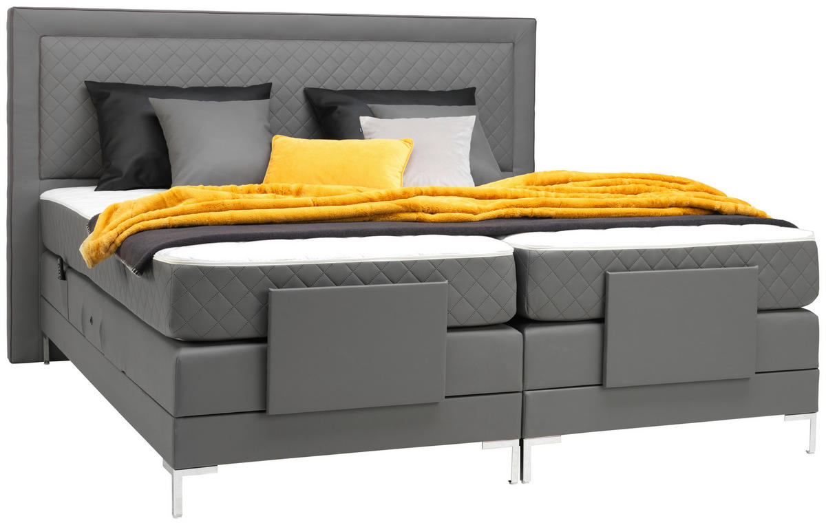 BOXSPRINGBETT 160/200 cm,  in Grau, Matratze, Topper, motorische Verstellbarkeit, Fernbedienung, H3 + H4 = fest + sehr fest  - Alufarben/Grau, Design, Textil/Metall (160/200cm) - Welnova