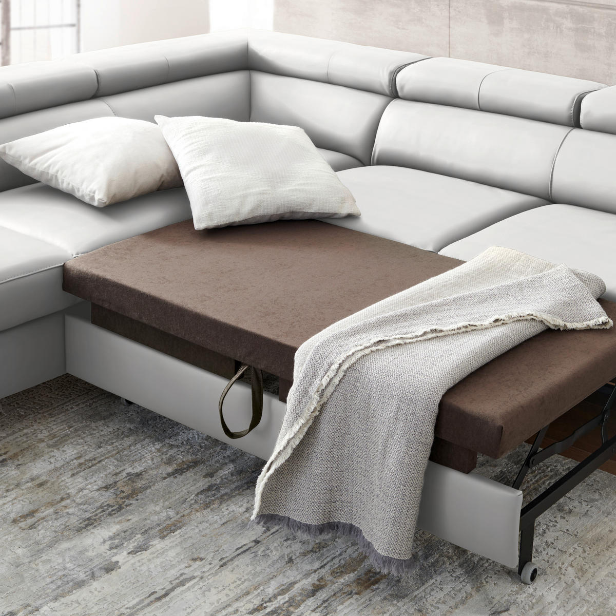 ECKSOFA Echtleder Weiss  - Weiss/Schwarz, Design, Leder/Metall (220/256cm) - Celina Home