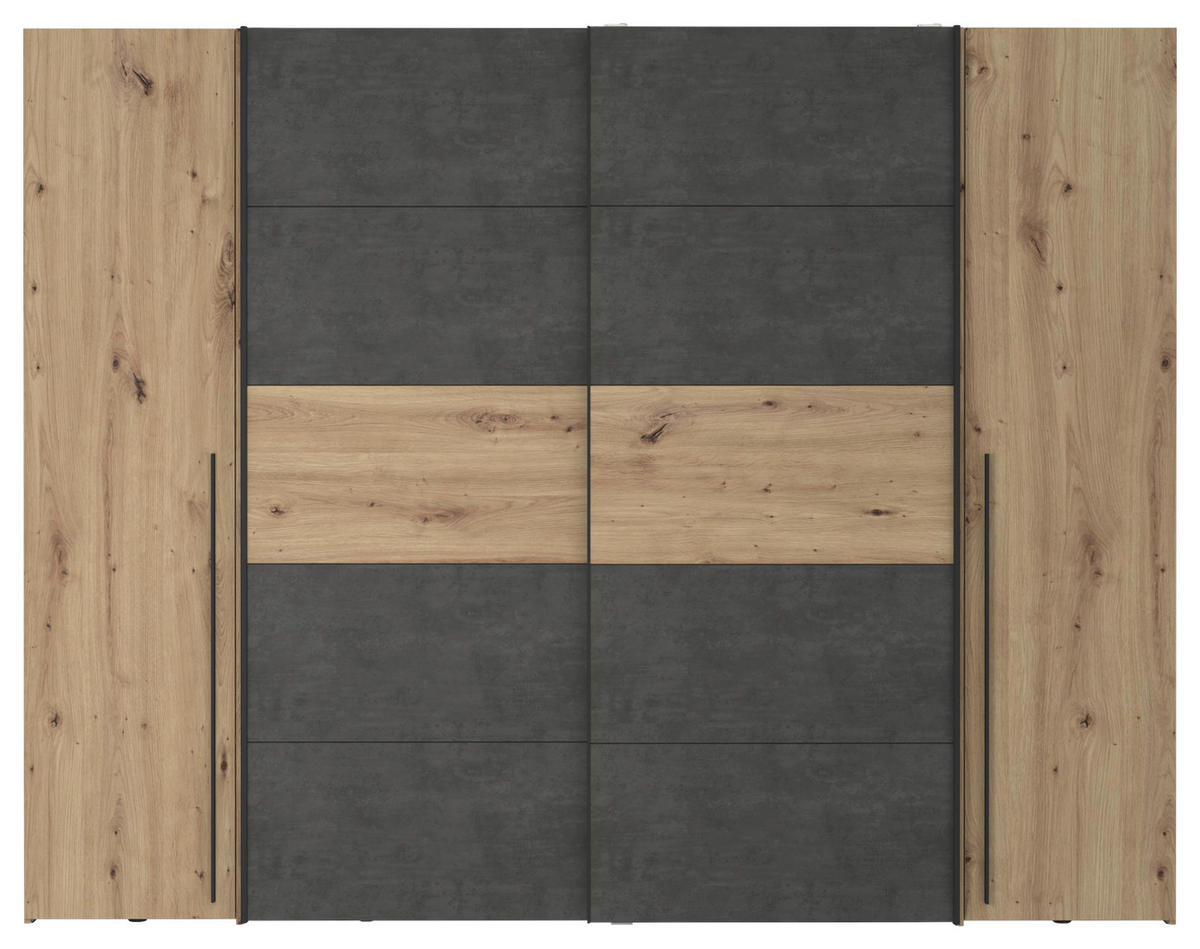 KLEIDERSCHRANK 270/210/61 cm 4-türig Eichefarben, Dunkelgrau  - Dunkelgrau/Eichefarben, MODERN, Holzwerkstoff/Kunststoff (270/210/61cm) - MID.YOU