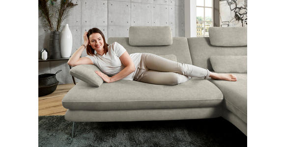 ECKSOFA in Velours Platinfarben 284/184 cm - Platinfarben/Schwarz, Design, Textil/Metall (284/184cm) - Dieter Knoll