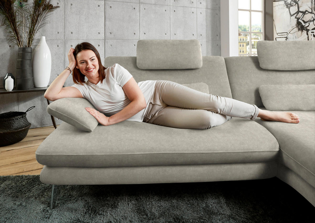 ECKSOFA in Velours Platinfarben  284/184 cm  - Platinfarben/Schwarz, Design, Textil/Metall (284/184cm) - Dieter Knoll