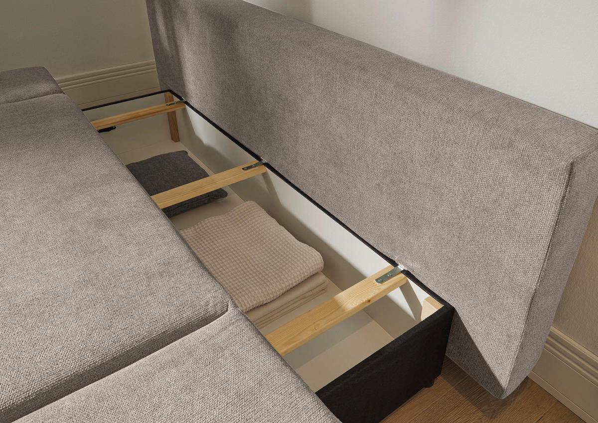 SCHLAFSOFA  mit Schlafen auf Sitzhöhe, Rücken echt Mikrofaser Beige  - Beige/Schwarz, KONVENTIONELL, Kunststoff/Textil (212/88/101cm) - MID.YOU