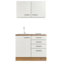 MINIKÜCHE 100 cm   in Eichefarben, Magnolie  - Eichefarben/Magnolie, MODERN, Holzwerkstoff/Metall (100cm) - FlexWell