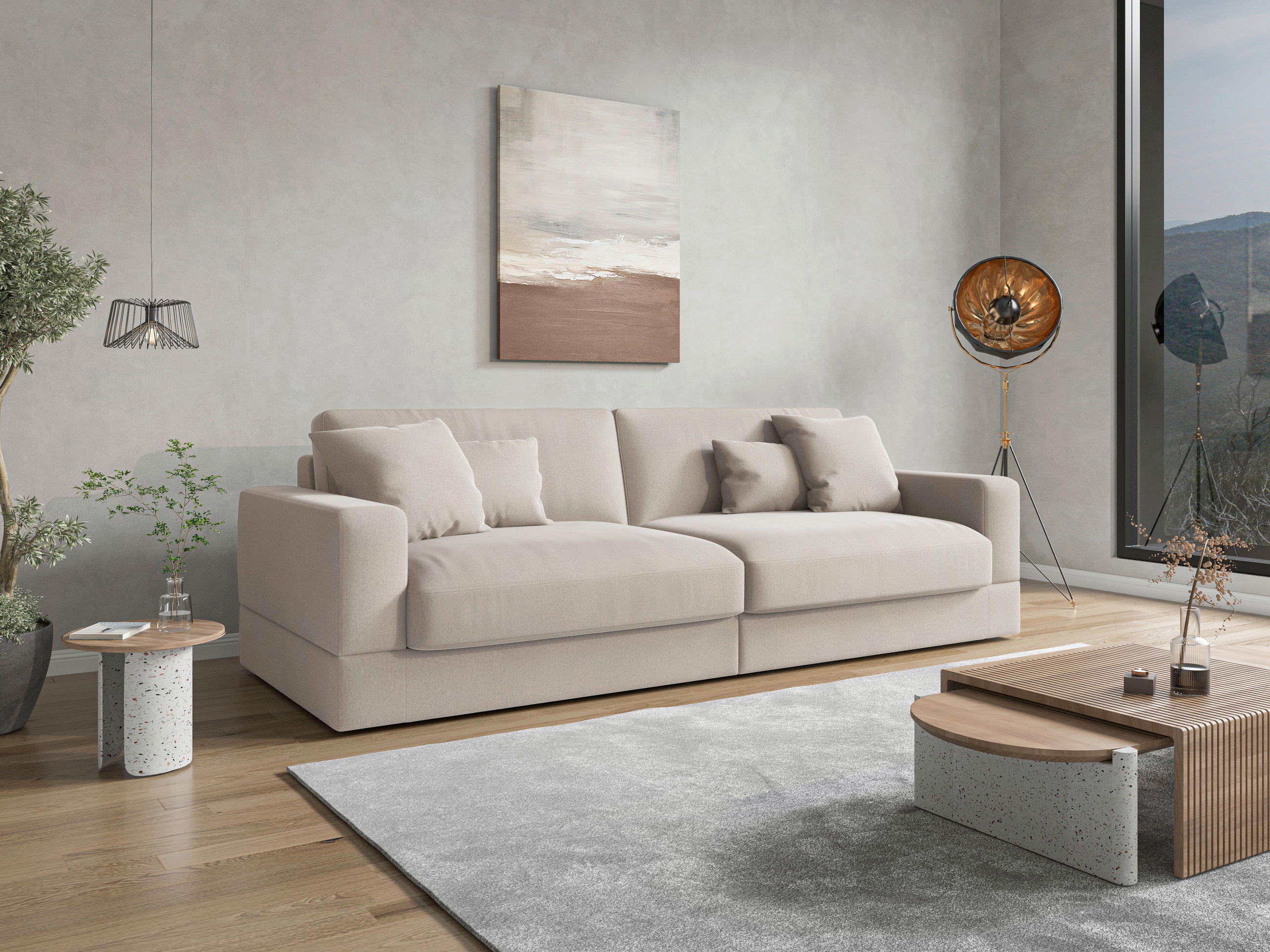 BIGSOFA FABIO E Flachgewebe Greige  - Greige/Schwarz, MODERN, Kunststoff/Textil (264/87/108cm) - Sit & More