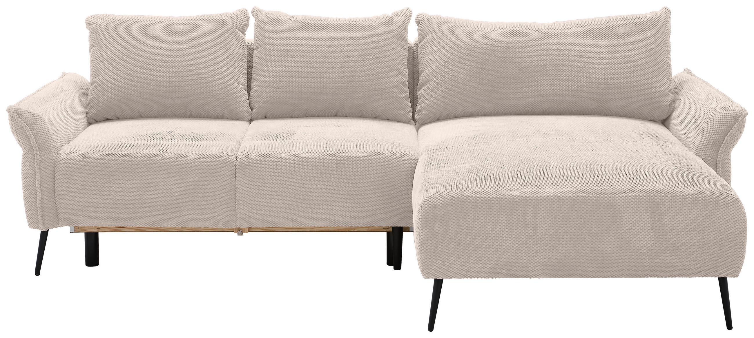 ECKSOFA Creme Chenille  - Creme/Schwarz, KONVENTIONELL, Textil/Metall (255/164cm) - Carryhome