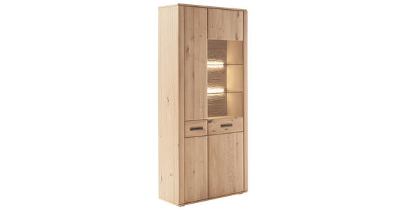 VITRINE in furniert, massiv Asteiche, Balkeneiche Eichefarben  - Eichefarben/Anthrazit, KONVENTIONELL, Glas/Holz (94/208/37cm) - Cantus