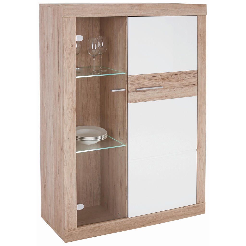 Vitrine Malta B: 96 cm inkl. Beleuchtung, Eiche Dekor/Weiß