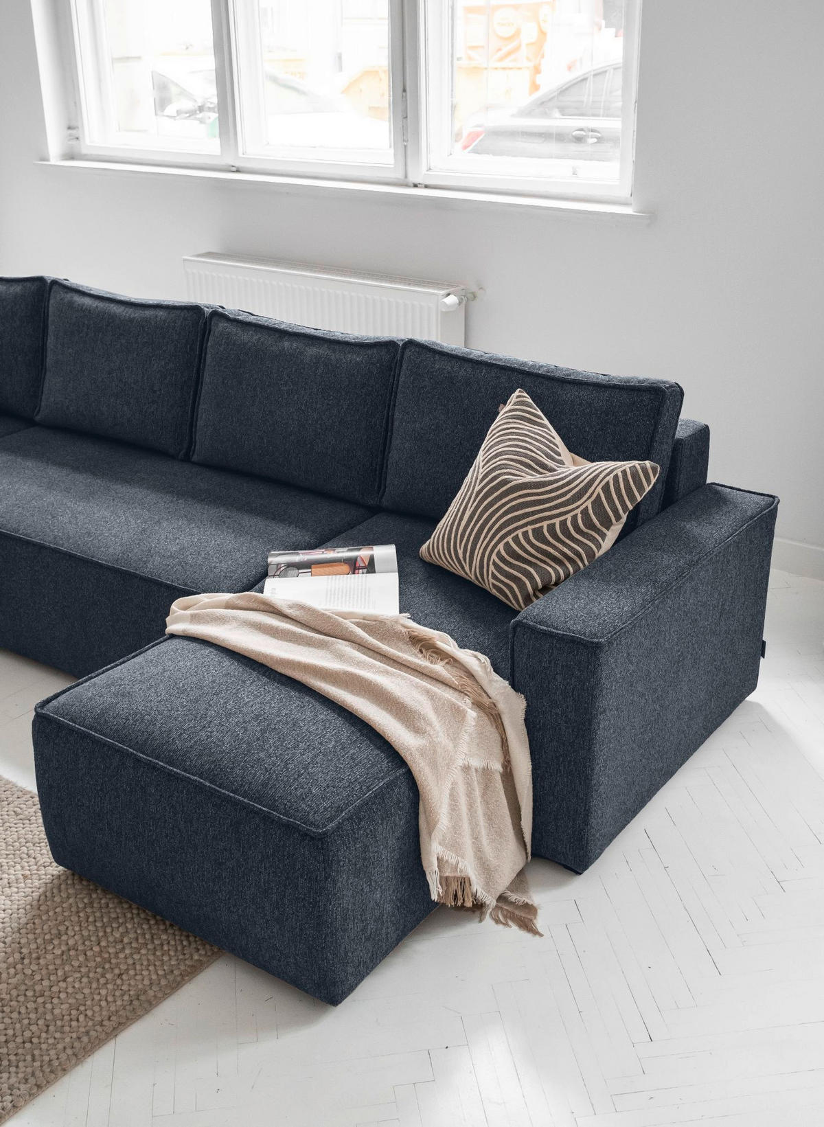WOHNLANDSCHAFT in Dunkelblau  - Weiss/Dunkelblau, Design, Kunststoff/Textil (194/322/156cm) - MID.YOU