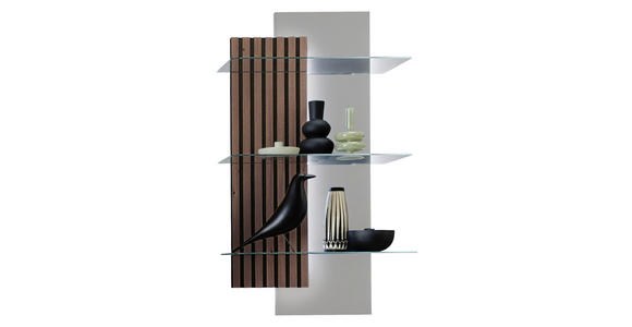 WANDREGAL 60/108/28 cm - Greige/Nussbaumfarben, Design, Glas/Holz (60/108/28cm) - Moderano