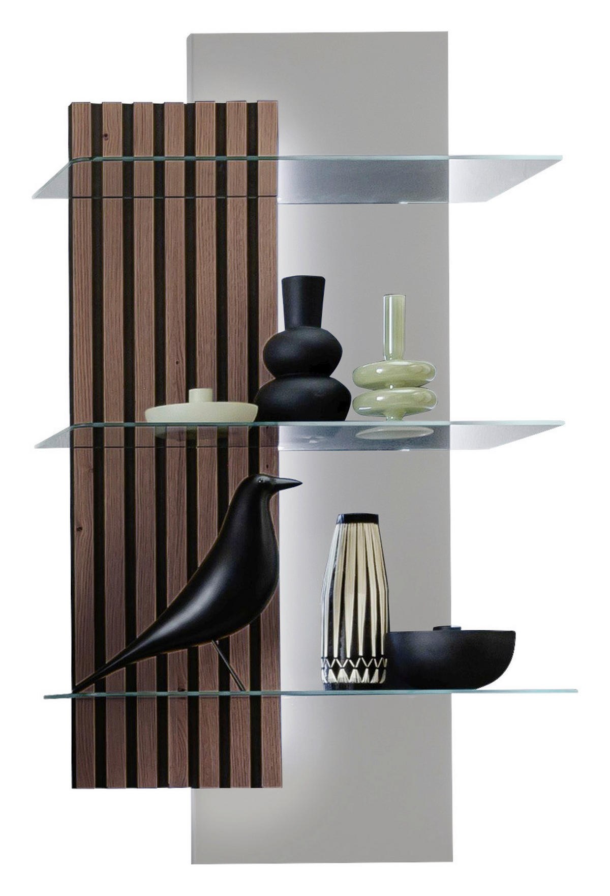 WANDREGAL  60/108/28 cm  - Greige/Nussbaumfarben, Design, Glas/Holz (60/108/28cm) - Moderano