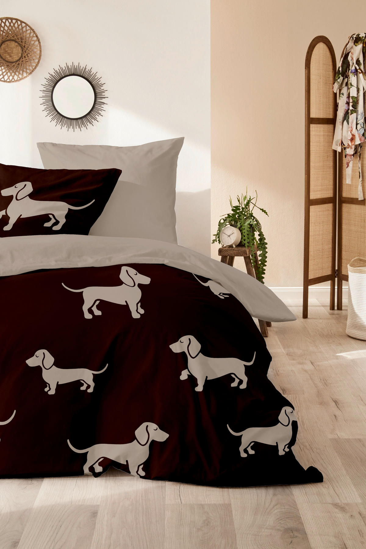 BETTWÄSCHE 2-teilig Herbst Winter 26/27 Satin 135/200 cm  - Beigebraun, Design, Textil (135/200cm)