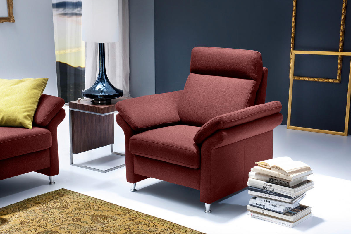 FERNSEHSESSEL  mit Relaxfunktion Flachgewebe Bordeaux  - Bordeaux/Alufarben, MODERN, Textil/Metall (96/103/89cm) - Pure Home Comfort