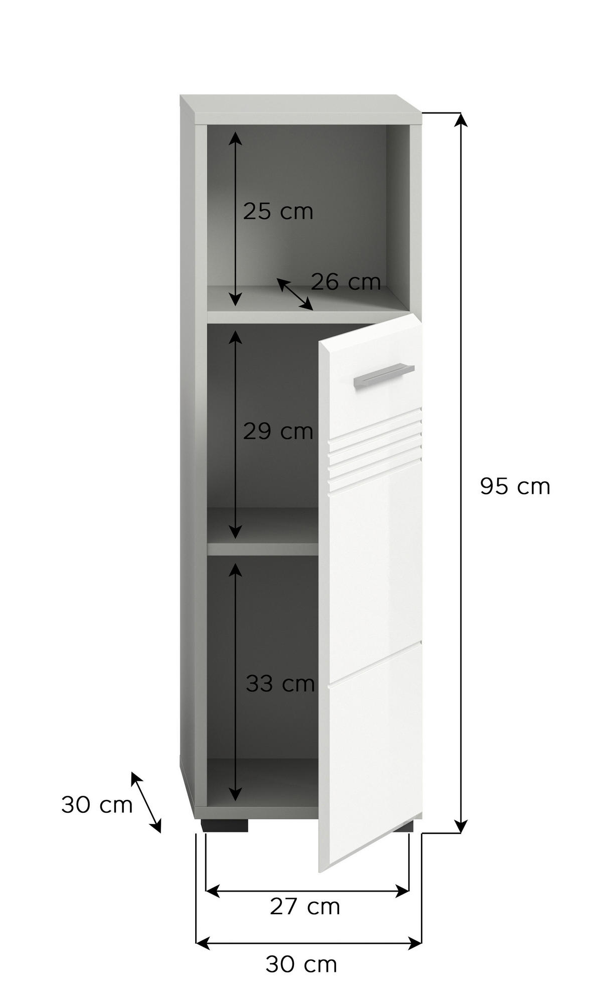 SPODNÁ SKRINKA, biela, sivá, 30/95/30 cm - čierna/sivá, Modern, kompozitné drevo/plast (30/95/30cm) - MID.YOU