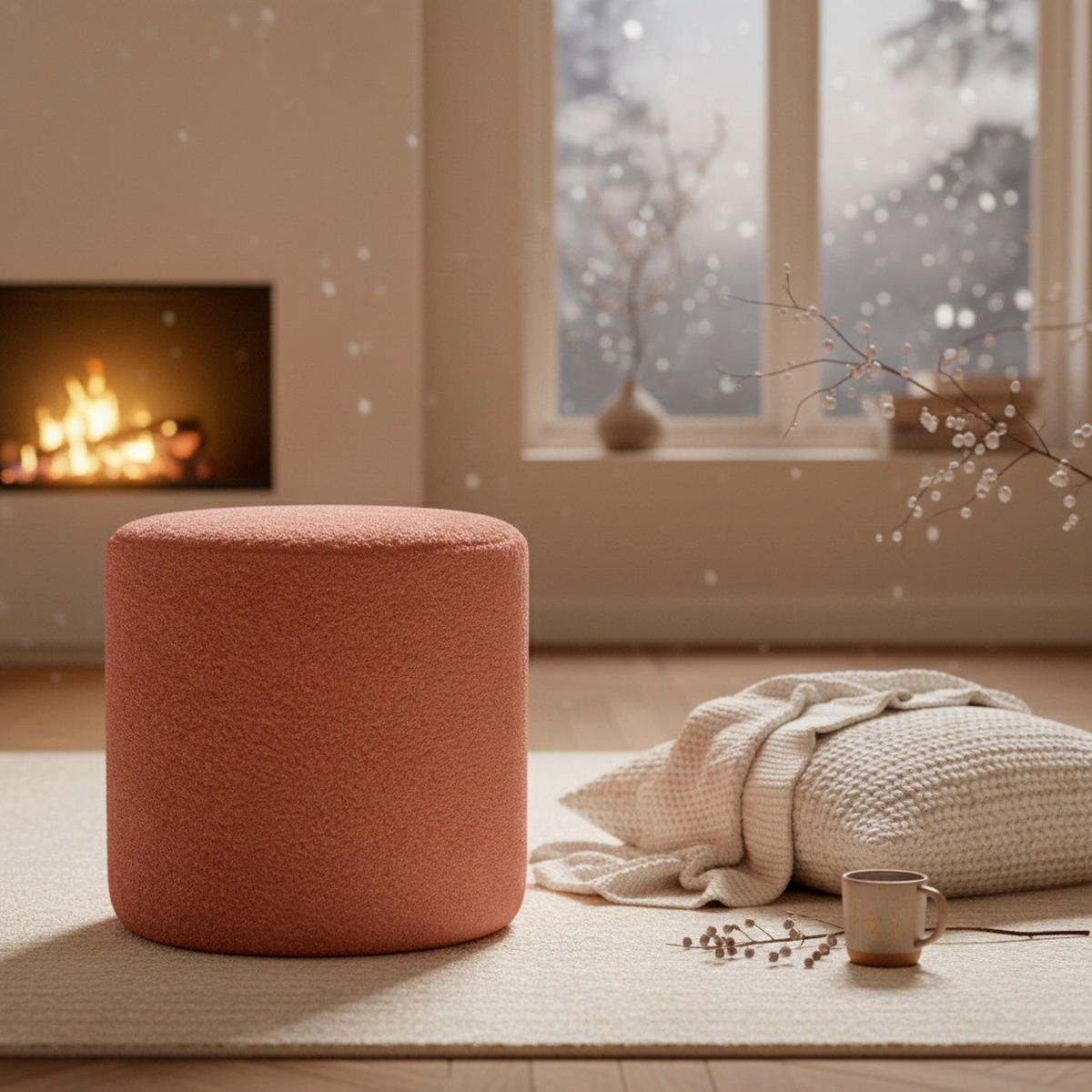 POUF Teddystoff Uni Rostfarben  - Rostfarben, Trend, Holzwerkstoff/Textil (35/35cm) - Novel