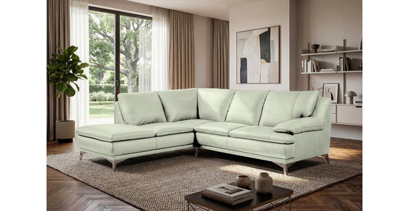 ECKSOFA Weiß Echtleder  - Chromfarben/Weiß, Design, Leder/Metall (224/252cm) - Novel