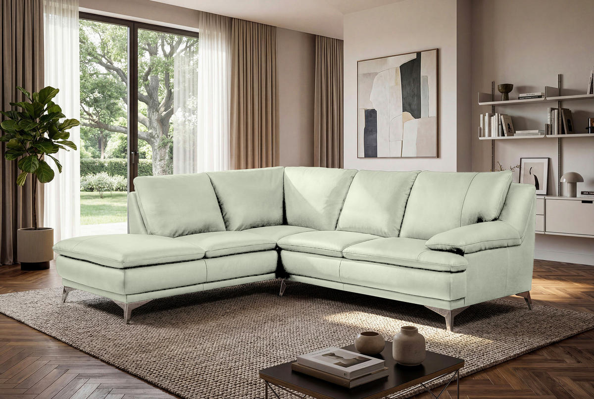 ECKSOFA Weiß Echtleder  - Chromfarben/Weiß, Design, Leder/Metall (224/252cm) - Novel