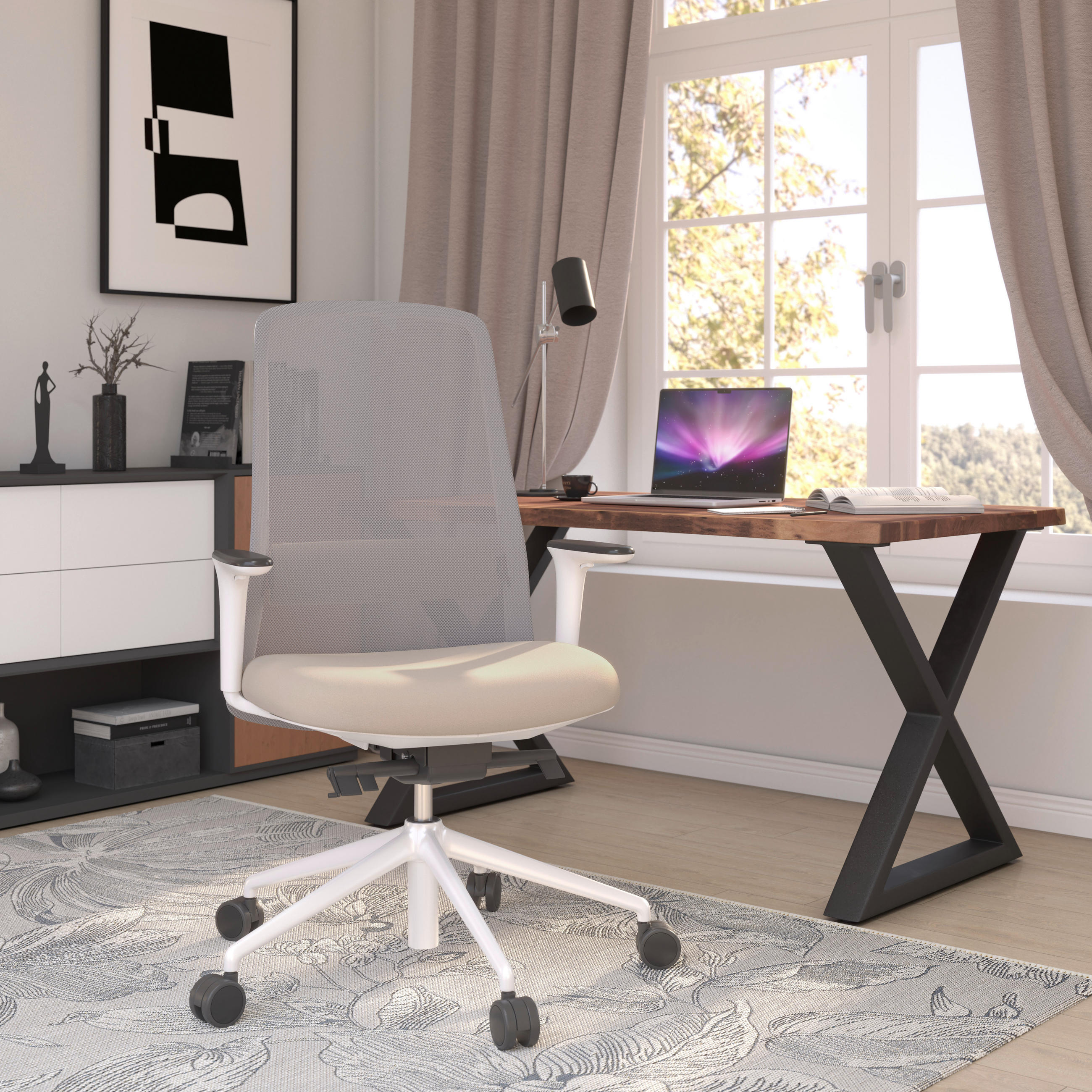 DREHSTUHL Grau, Weiß, Beige  - Beige/Weiß, MODERN, Kunststoff/Textil (70/103-115/70cm)