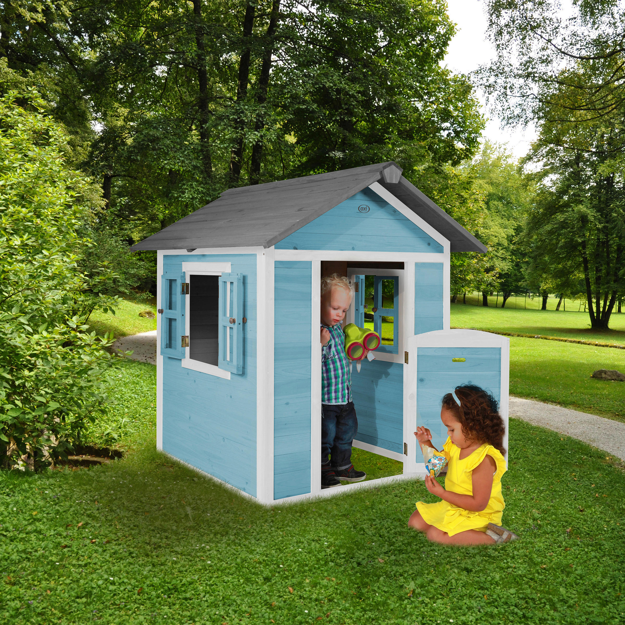 SPIELHAUS 111/133/135 cm  - Blau/Weiss, Konventionell, Holz (111/133/135cm)