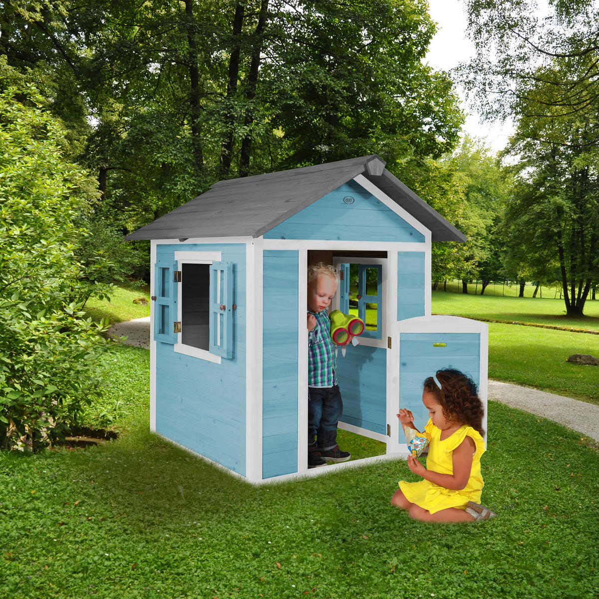SPIELHAUS 111/133/135 cm  - Blau/Weiß, KONVENTIONELL, Holz (111/133/135cm) - Ambia Garden