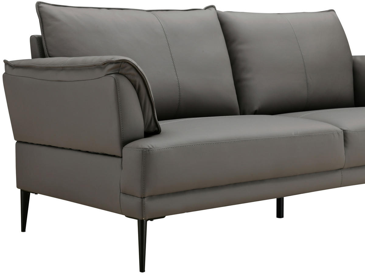 2-SITZER-SOFA Dunkelgrau Echtleder Lederlook  - Dunkelgrau/Schwarz, Design, Leder/Holz (195/87/90cm) - MID.YOU