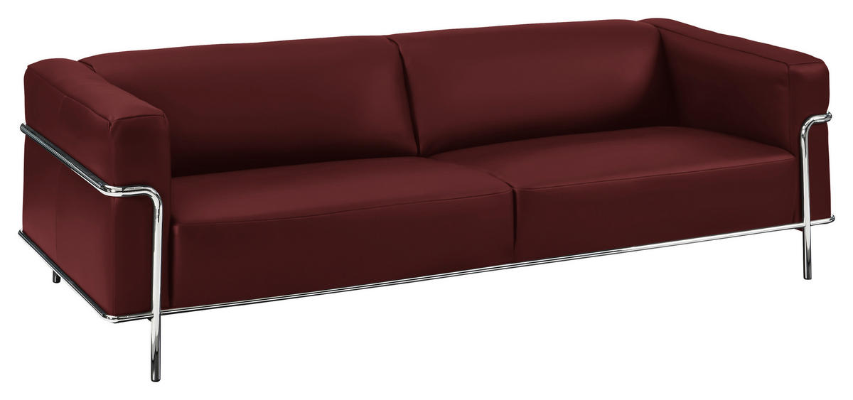 3-SITZER-SOFA in Echtleder Rot  - Chromfarben/Rot, Design, Leder/Metall (236/67/96cm) - Johann Jakob