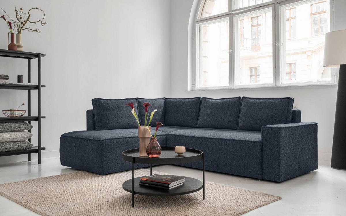 ECKSOFA in Dunkelblau  - Weiss/Schwarz, Design, Kunststoff/Textil (194/246cm) - MID.YOU
