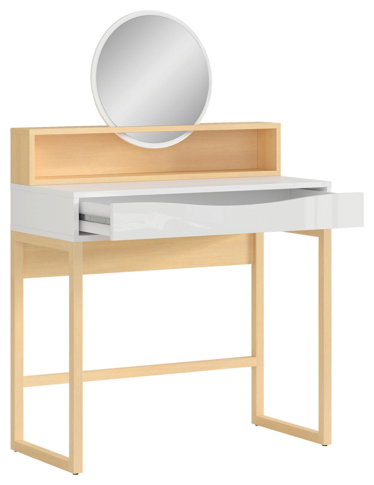 SCHMINKTISCH Weiß, Kieferfarben, Weiß Hochglanz  - Weiß Hochglanz/Weiß, KONVENTIONELL, Holzwerkstoff (85/127,5/40cm) - MID.YOU