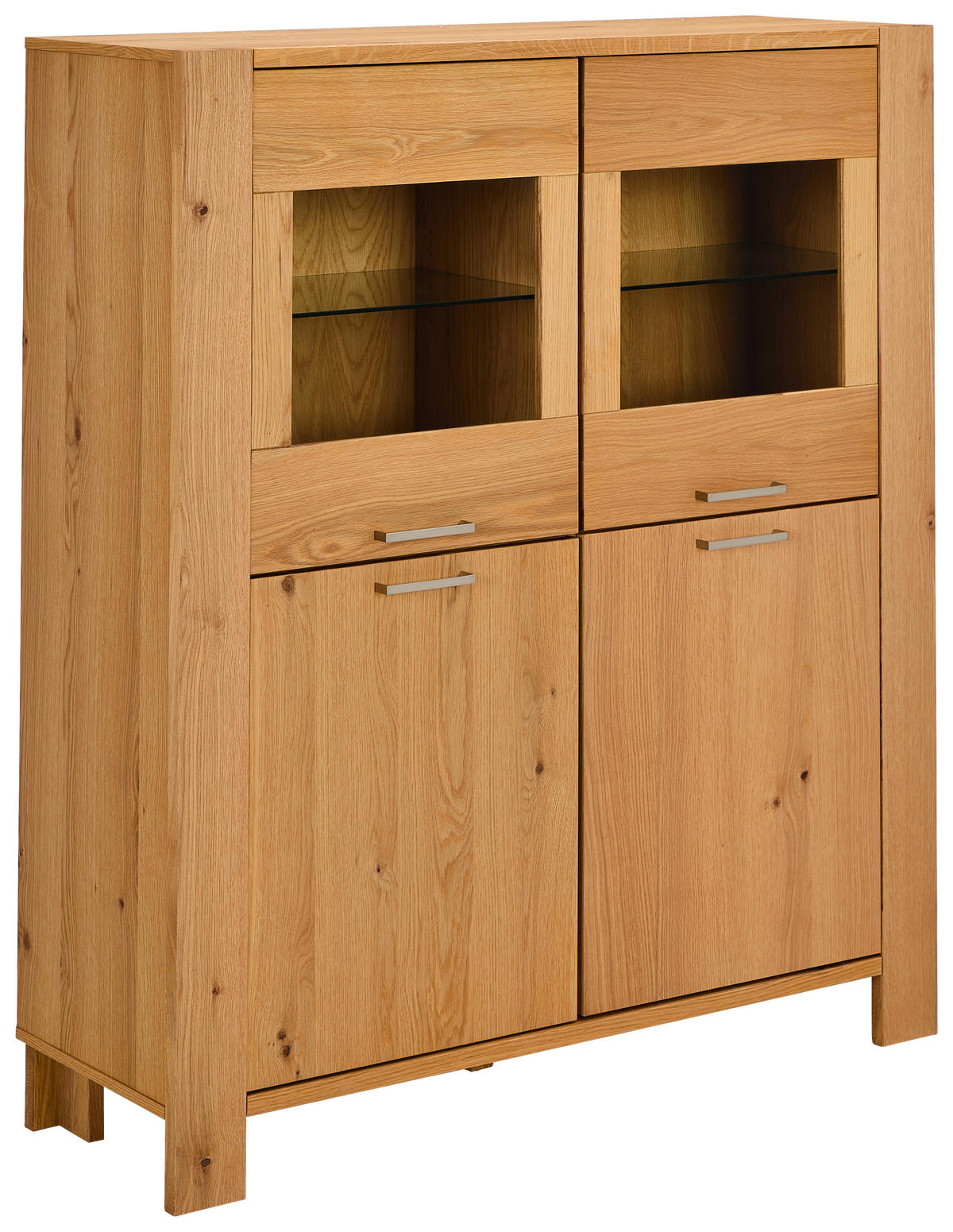 VITRINE in furniert Eiche Klar, Naturfarben  - Klar/Silberfarben, Design, Glas/Holz (121/40/143cm) - MID.YOU