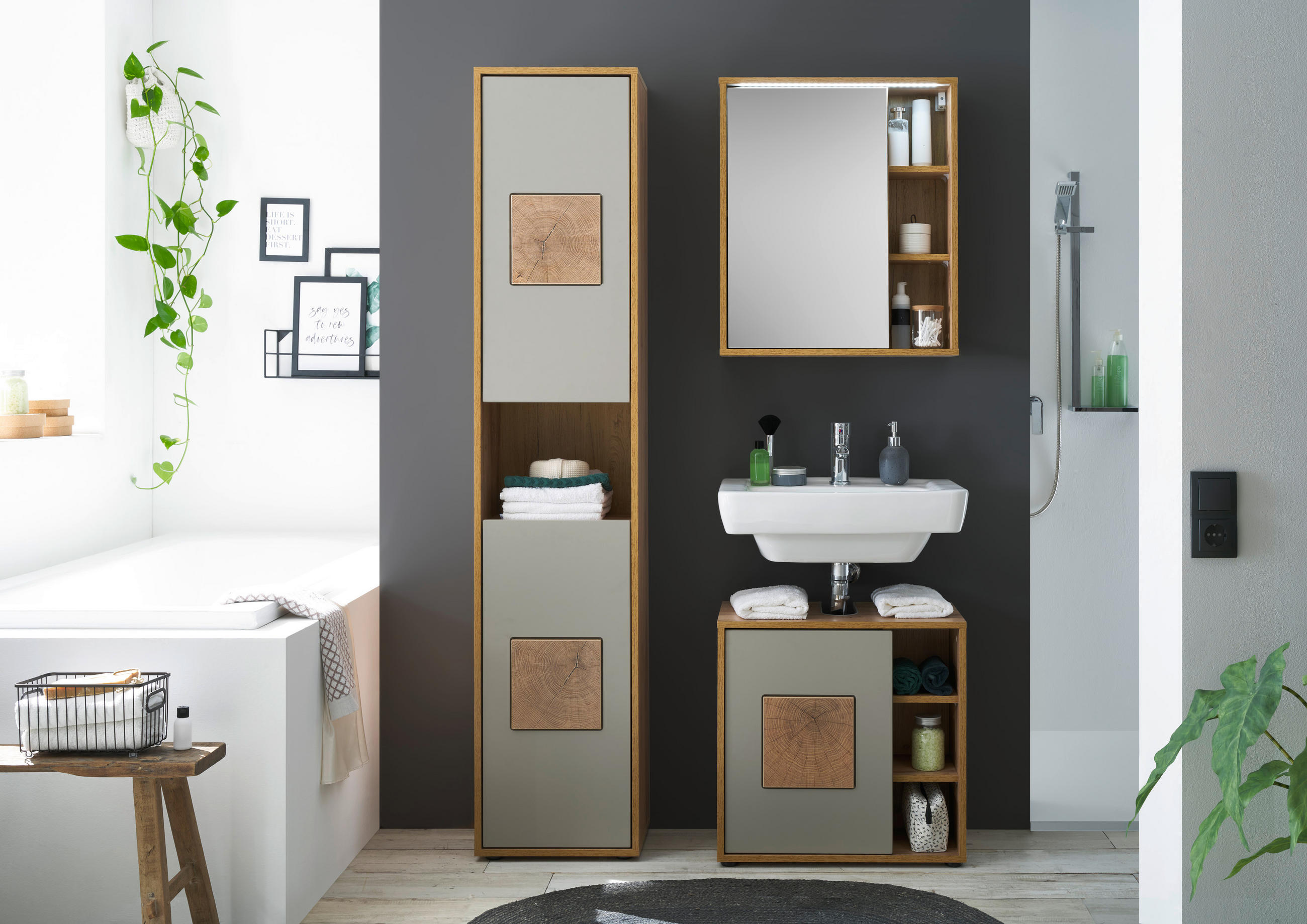 ARMOIRE À MIROIR 60/70/20 cm - chêne wotan, Modern, verre/matériau de bois (60/70/20cm) - MID.YOU