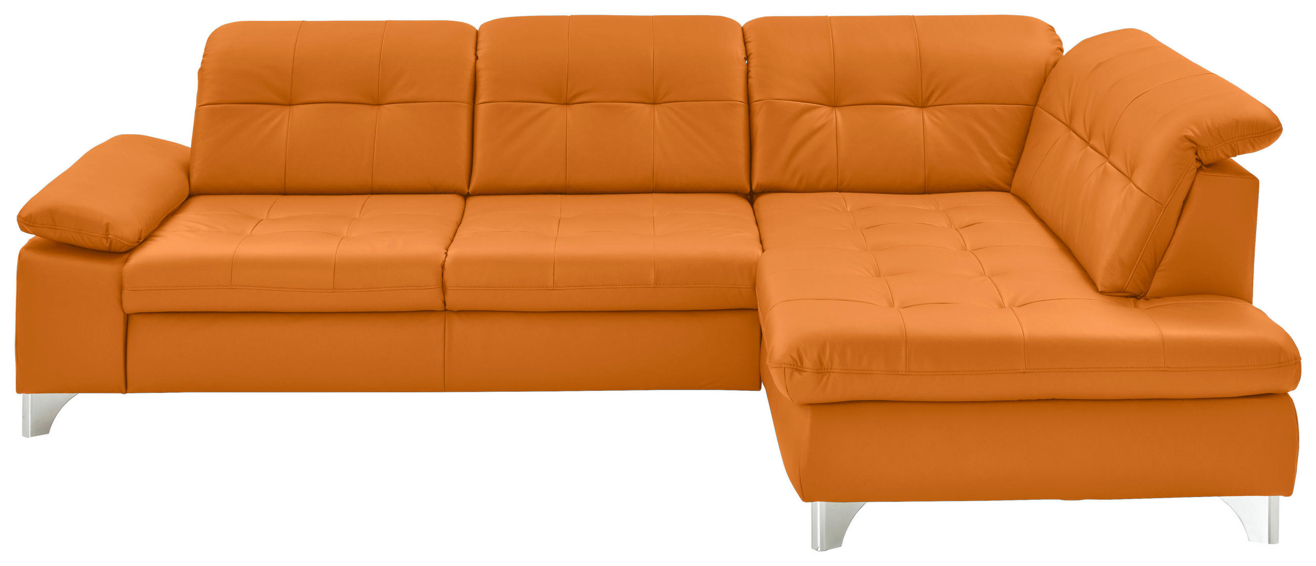 ECKSOFA in Echtleder Orange  - Alufarben/Orange, Design, Leder/Metall (309/211cm) - Beldomo Speed
