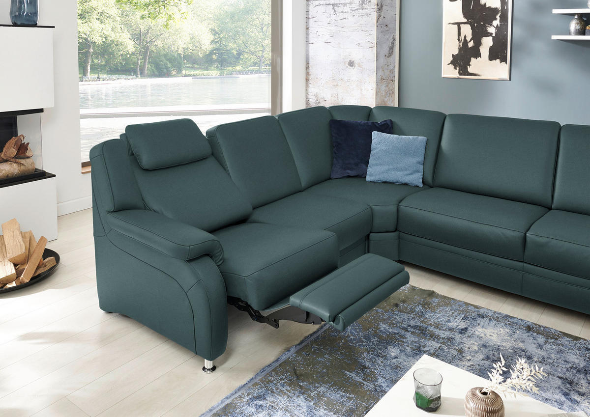 WOHNLANDSCHAFT Echtleder Graublau  - Graublau/Alufarben, Konventionell, Leder/Metall (239/329/165cm) - Beldomo Premium