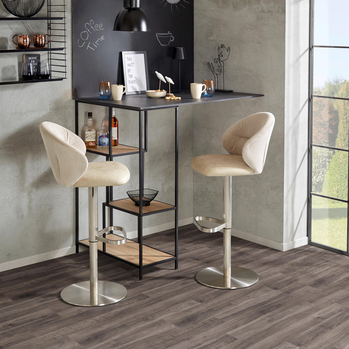 BARHOCKER Struktur Beige Edelstahl Sitzfläche 360° drehbar  - Edelstahlfarben/Beige, MODERN, Textil/Metall (56/85-111/51cm) - MID.YOU