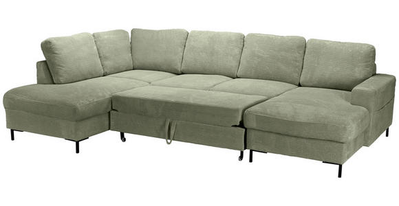 WOHNLANDSCHAFT Salbeigrün Cord  - Salbeigrün/Schwarz, KONVENTIONELL, Textil/Metall (197/303/148cm) - Carryhome