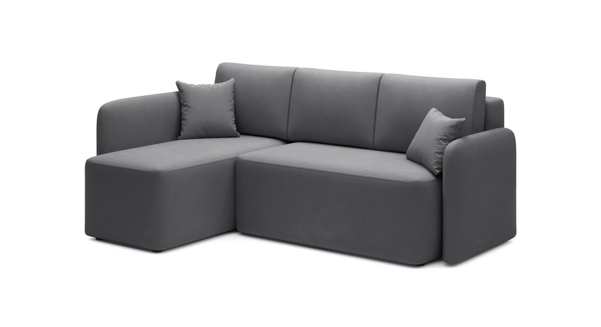 ECKSOFA  Grau Plüsch  - Schwarz/Grau, Design, Kunststoff/Textil (150/206cm) - MID.YOU