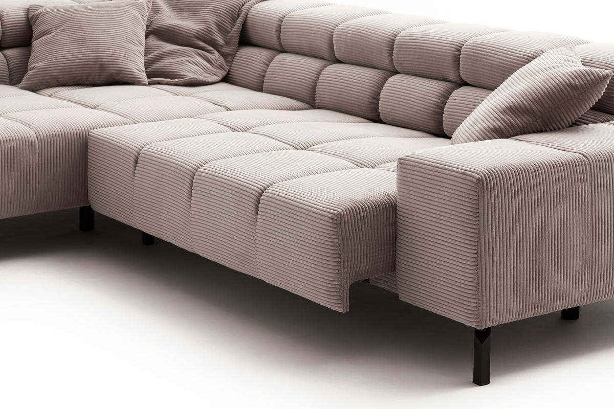 ECKSOFA in Cord Taupe  - Taupe/Schwarz, Design, Textil/Metall (216/321cm) - Hom`in